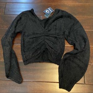 Hollister Black Fuzzy Reversible Cropped Sweater